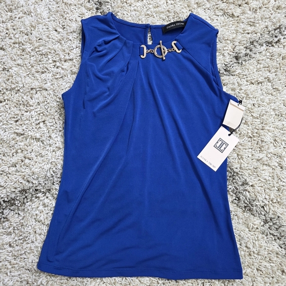 NWT Ivanka Trump Blue and Gold Accent Sleeveless Tank Top Size XS - Picture 2 of 7